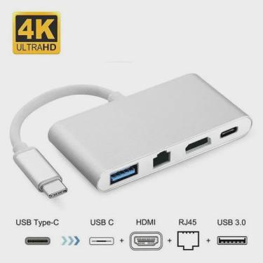 Imagem de Cabo Adaptador usb-c 3.1 para hdmi 4K USB 3.0 type-c RJ45 JC-TYC-401 F3