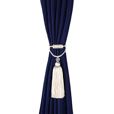 Imagem de 1 peça cortina tieback borlas penduradas bola ouro decoração para casa tieback ímã fivela corda retenção acessórios para cortina, bege, 2 peças