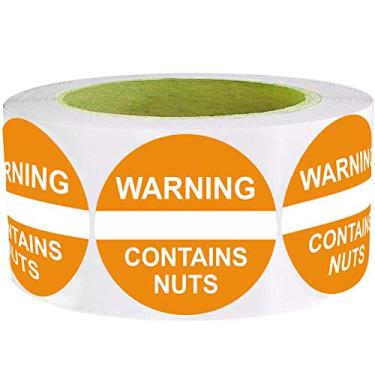 Imagem de Contém etiquetas de porcas de 3,8 cm, laranja vermelho etiquetas de consultoria de alimentos branco impressão redonda pontos 500 adesivos