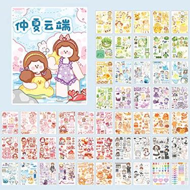 Imagem de Kawaii Washi conjunto de adesivos (50 folhas) animal de estimação fofo comida de menino bebida de verão adesivo autoadesivo DIY etiqueta para scrapbooking diário garrafa de água diário planejador de lactose