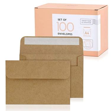 Imagem de Sweetzer & Orange, Envelopes marrons A4. Envelope e caixa 100x. Envelopes de envio 4 x 6 (10,8 x 15,9 cm) Envelopes autovedantes Kraft 150 g/m², envelopes em branco 4 x 6 para convites e casamento