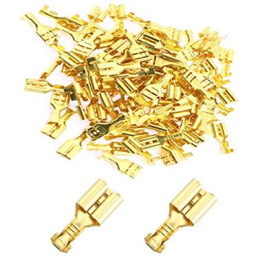 Imagem de RuiLing Pacote com 100 terminais de pente de pá fêmea de ouro de 2,8 mm com mangas isolantes plugue autotrava cabo elétrico conectores de emenda rápida, 6.3MM