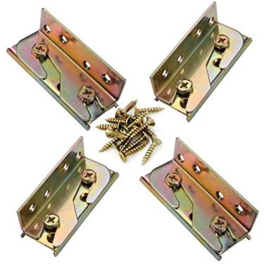 Imagem de Socell 4 conjuntos de suportes de trilho de cama resistentes sem encaixes de trilho de cama conectores de estrutura de cama de madeira com parafusos para cabeceiras de suporte de pés