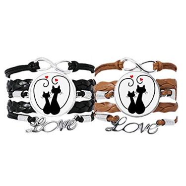 Imagem de DIYthinker Pulseira para amantes de gatos Sihouette animal dia dos namorados pulseira de corda de couro conjunto duplo presente, Não se candidatar