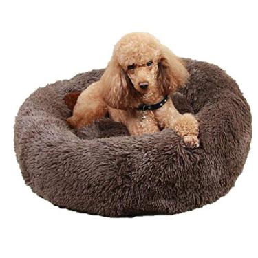Imagem de Cama para cachorro grande de pelúcia donut cama para animais de estimação almofada quente lavável para canil para cachorro, sofá macio, saco de dormir cama para cachorro extra grande - 120 cm - marrom