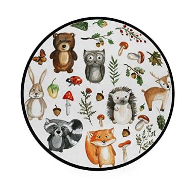 Imagem de Vantaso Soft Kids Tapete redondo de 9,5 m fofo de animais da floresta, tapete redondo para crianças, antiderrapante, para sala de jogos e berçário