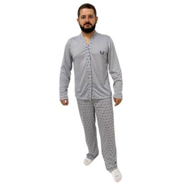 Imagem de Pijama De Masculino Americano Manga Longa E Calça Estampado Aberto Com