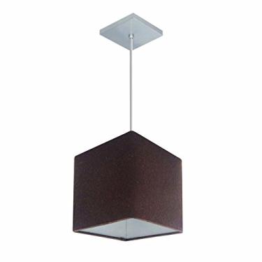 Imagem de Lustre Pendente Quadrado Cúpula Tecido 15/13x13 cm, Vivare Iluminação, Pendente4223 LC, Café, Pequeno