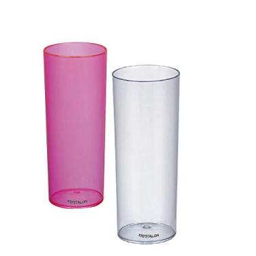 Imagem de Kit 2 Copos Tubo Rosa Neon e Transparente 300 ml