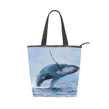 Imagem de Bolsa feminina durável de lona com grande capacidade para compras com baleia do mar
