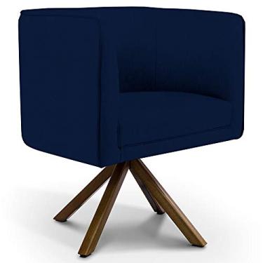 Imagem de Poltrona Decorativa Base Giratória de Madeira Betina D02 Veludo Azul Oxford C-304 - Lyam Decor