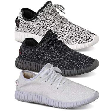 Imagem de Kit 3 Pares Tenis Masculino Caminhada Yzi Esporte Leve - Preto/Cinza/Branco - 44