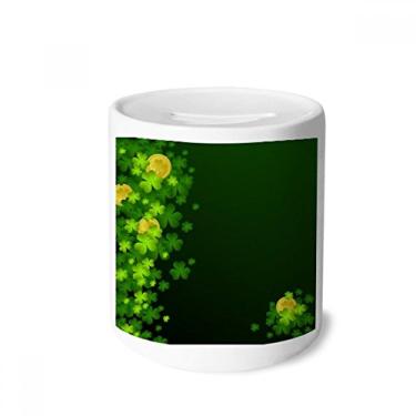 Imagem de DIYthinker Caixa de moedas de cerâmica Clover Gold Ireland St. Patrick's Day Porta-moedas para presente de cofrinho