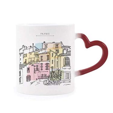 Imagem de Caneca colorida com pintura da França sensível ao calor, caneca vermelha que muda de cor
