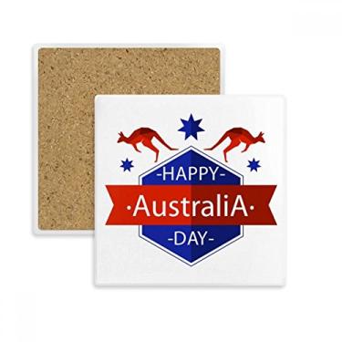 Imagem de Porta-copos quadrado com ilustração de avestruz e estrela Happy Australia Day Tapete para caneca com suporte de subplaca pedra isolante