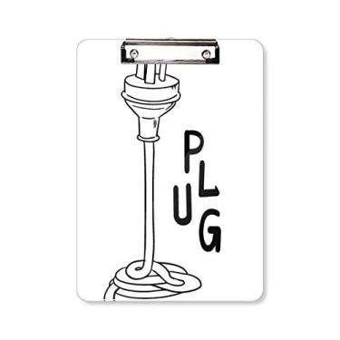 Imagem de Linha de plugue de três furos à mão, pasta, bloco de anotação, placa de apoio A4