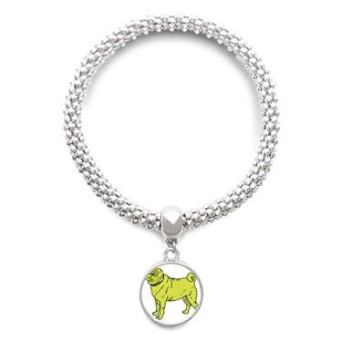 Imagem de DIYthinker Pulseira de prata com pingente de corrente ajustável com estampa de cachorro de desenho amarelo