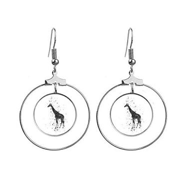 Imagem de Brincos de girafa mexicana simples preto e branco com argola pendurada, joia circular