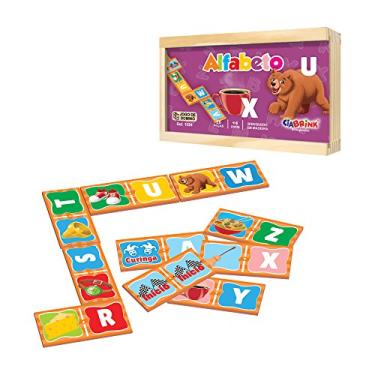 Imagem de Dominó Alfabetização em Madeira 28 Peças a Partir de 4 Anos Embalagem em Caixa Madeira Ciabrink