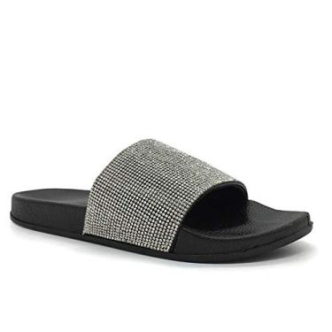 Imagem de FUNKYMONKEY Sandálias femininas com strass e glitter, plataforma, Preto, 40