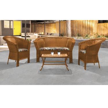 Imagem de Conjunto Jardim Namoradeira + 2 Poltronas e Mesa Centro Base Aço Maresias em Junco - Imbuia