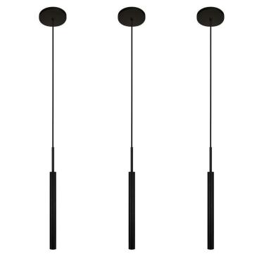 Imagem de Kit 3 Luminárias Teto Tubo Pendente Sala Balcão Preto 40Cm