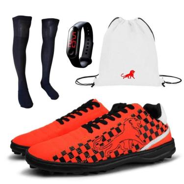 Imagem de Chuteira Society Masculina + Meião + Bolsa Branco + Relógio-Masculino