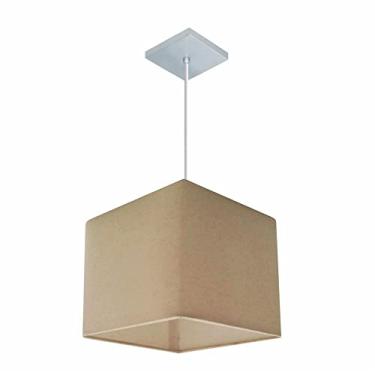 Imagem de Lustre Pendente Quadrado Cúpula Tecido 21/25x25 cm, Vivare Iluminação, Pendente4058 LA, Algodão Cru, Pequeno
