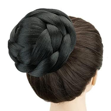 Imagem de IMISSU Capa de cabelo chignon trançada tamanho grande rosquinha apliques de cabelo scrunchie coque peruca updo (M3 Preto)