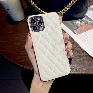Imagem de Capa de telefone de couro macio treliça para iPhone 13 12 Pro Max 7 8 Plus X XS XR 11 SE 2 3 2020 10 Capa, branca, para iphone 11