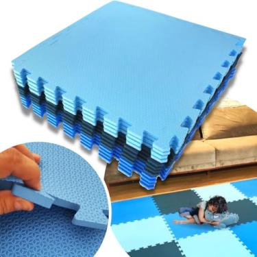Imagem de Kit 8 Tapete EVA Infantil Tatame Bebe Criança Placa de 50x50cm 10mm Área de 2m² Diversas Cores Brinquedoteca Atividades (Tons de Azul)