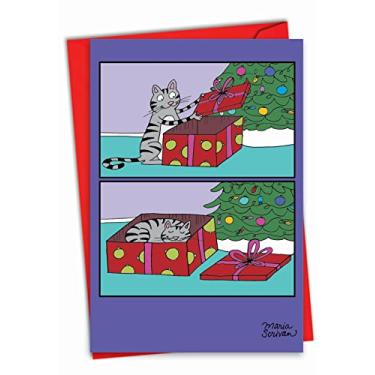 Imagem de NobleWorks Cartão de felicitações de Natal bem-humorado com envelope de 12 x 18 cm (1 cartão) presente de gato de Natal feliz natal 1187