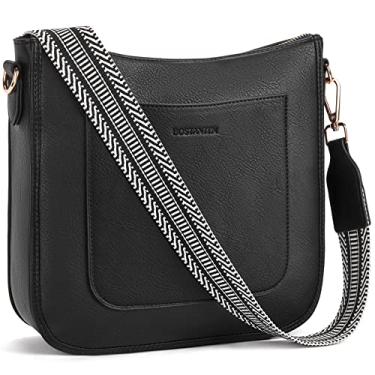 Imagem de BOSTANTEN Bolsas transversais femininas de couro vegano, bolsas Hobo, bolsas de ombro modernas com alça de guitarra ajustável, A02 - preto, Medium