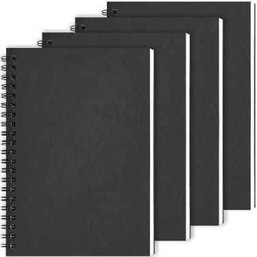 Imagem de 4 pacotes de caderno espiral, 7.48 x 5,11 polegadas, diários forrados, 100 páginas, 50 folhas, capa preta, caderno para material de escritório escolar