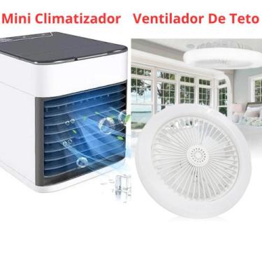Imagem de Kit Um Mini Climatizador De Ar Umidificador + Um Ventilador De Teto Co