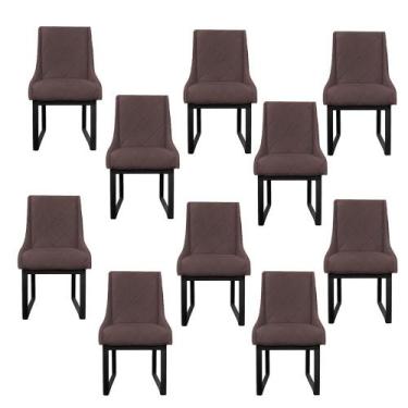 Imagem de Kit 10 Cadeiras Para Sala De Jantar Lizz Base De Ferro Veludo Rosê - D