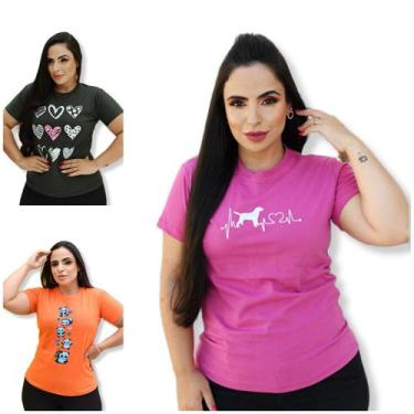 Imagem de Tshirt Feminina Kit 3 Blusinhas Moda Casual - Ricardo Store