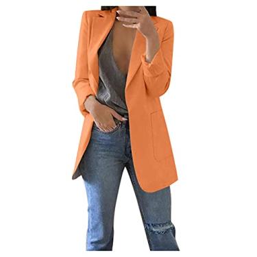 Imagem de Blazer de escritório para trabalho, jaqueta com fenda nas costas, casaco de manga comprida, blazers, blazer feminino (laranja X)