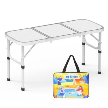 Imagem de AO LI GEI Mesa de acampamento dobrável pequena com bolsa de armazenamento, mesa de piquenique portátil de altura ajustável, pernas de alumínio espessas e leves (prata: 39,9 x 89,9 cm, 2 altura: 25