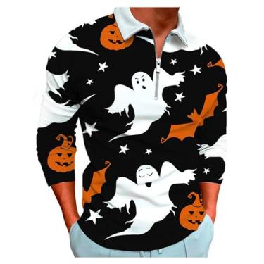 Imagem de Camisetas masculinas de Halloween estampadas com zíper de manga comprida, abertura de cama, secagem rápida, macia, uso urbano diário, Cor 5, G