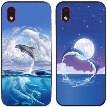 Imagem de 2 peças coruja lobo leão tigre gato pilha golfinhos pug husky cão dinossauro panda capa de telefone traseira gel TPU para Samsung Galaxy A3 Core (golfinhos)