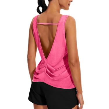 Imagem de addigi Camisetas femininas de treino para ioga, costas abertas, sem mangas, para corrida, atlética, academia, leve, secagem rápida, rosa, GG