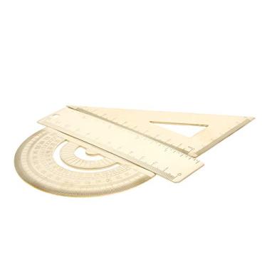Imagem de Utoolmart Conjunto de régua de latão: triângulo, transferidor de 180 graus, ferramenta de medição reta de 12 cm / 4,7 polegadas para esboço, desenho, aprendizagem de matemática, geometria
