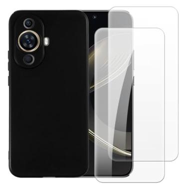Imagem de Shantime Capa compatível com Huawei Nova 11 4G + [pacote com 2] película de vidro temperado - silicone TPU flexível macio para Huawei Hi Nova 11 4G (6,7 polegadas) (preto)