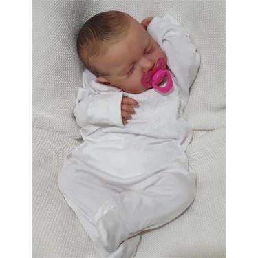 Imagem de Boneca reborn de 19 polegadas,bebe reborn de silicone mole realista,olhos fechados roupas brancas bebe reborn menino silicone com kit bebe reborn de silicone mole realista,silicone