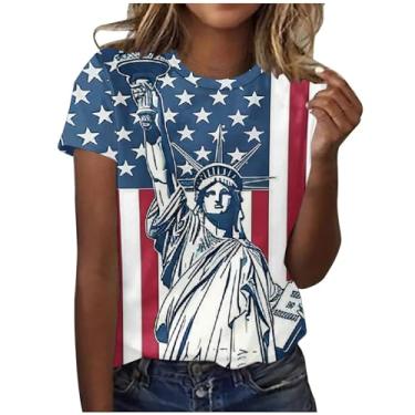 Imagem de Roupas femininas de 4 de julho de 2024, blusas elegantes com gola redonda e manga curta, camiseta com bandeira americana, A02 multicolorido, G