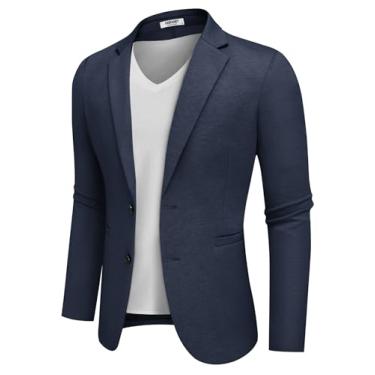 Imagem de COOFANDY Blazer masculino casual de malha com dois botões e jaqueta esportiva leve, Azul marinho, Medium