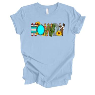 Imagem de Trenz Shirt Company Camiseta feminina fofa vintage hippie Howdy manga curta, Azul bebê, M