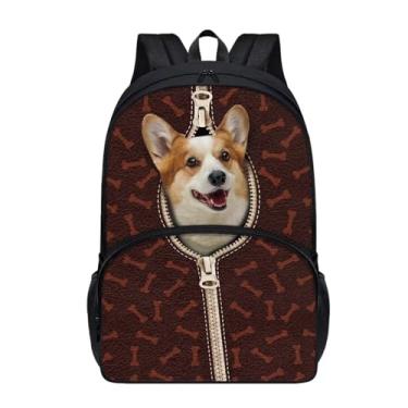 Imagem de Suobstales Mochila escolar de 43 cm para crianças e meninas, leve, casual, mochila para laptop com bolso lateral, Zíper Corgi Dog, One Size
