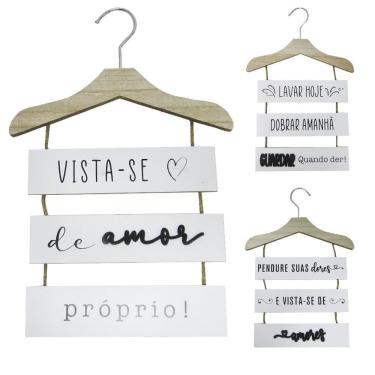 Imagem de Enfeite placa cabide madeira frases  pendurar 36x24